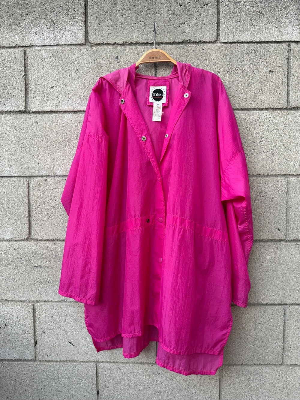 Vintage Hot Pink Hooded Lightweight Raincoat